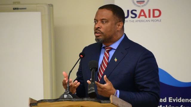 Deputy Premier of Nevis Hon. Mark Brantley delivering the feature address at the opening ceremony of the two-day Inception Workshop – Nevis, Strengthening Evidenced Based Decision Making for Citizen Security in the Caribbean (CARISECURE) project at the Disaster Management Department conference room at Long Point on January 19, 2017